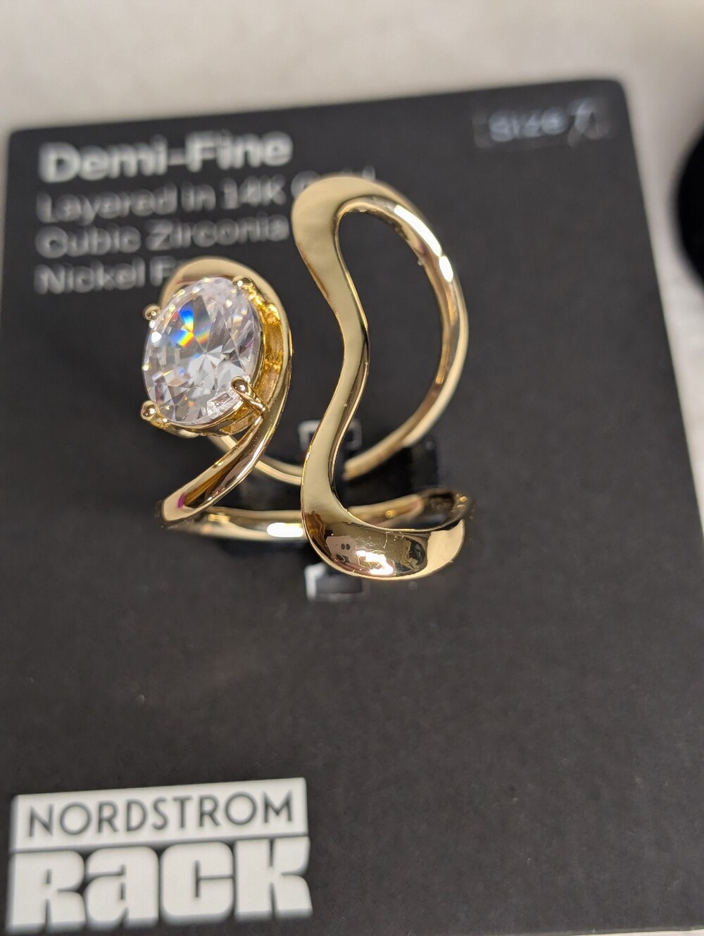 NWT Nordstrom Rack Demi-Fine 14K Gold Layered Cubic Zirconia Wave Ring - Size 7